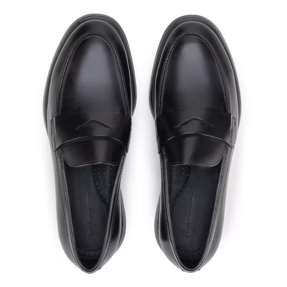 Sapataria Cometa Black Leather Penny Loafers Mens Size 42 Almond Toe Slip Shoe Penny Moc - Horween Black Latigo, Camp Sole - Made in USA  main image 4