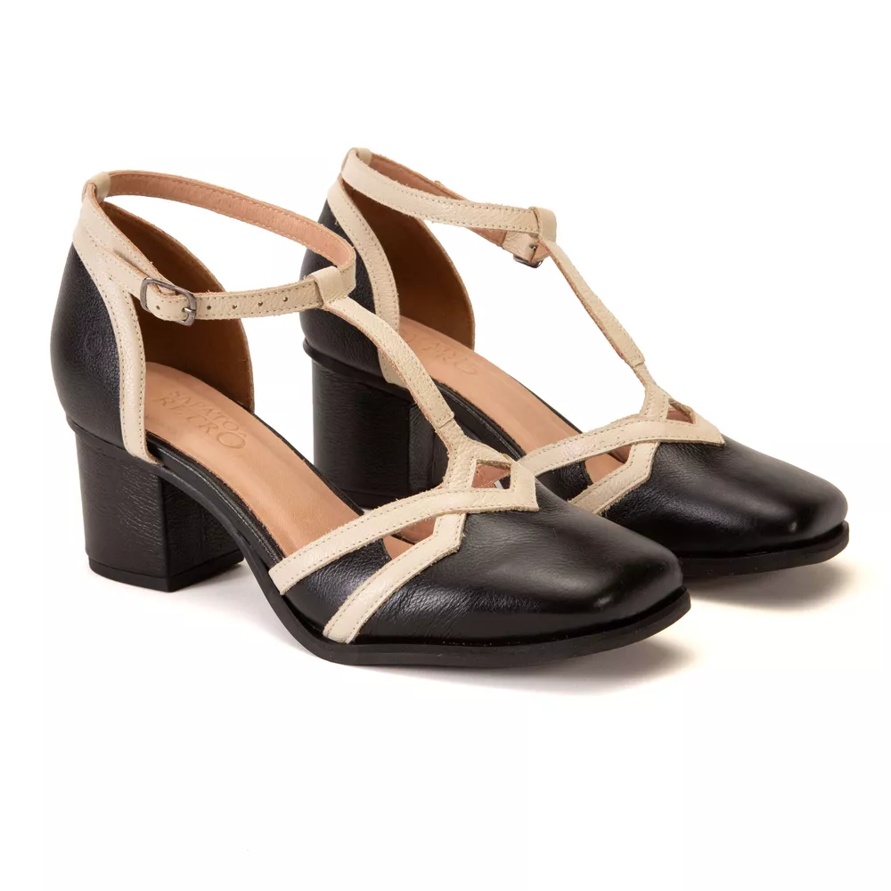 Sapato Boneca - Preto e Off White - VIVER