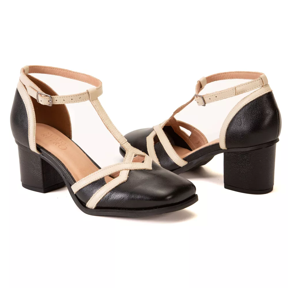 Sapato Boneca - Preto e Off White - VIVER
