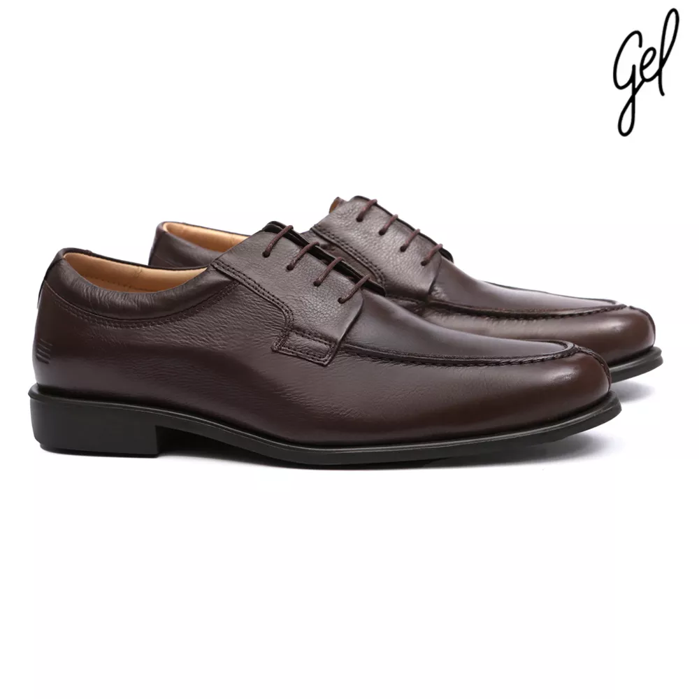 Sapato Derby Masculino Casual Em Couro Marrom Em Gel