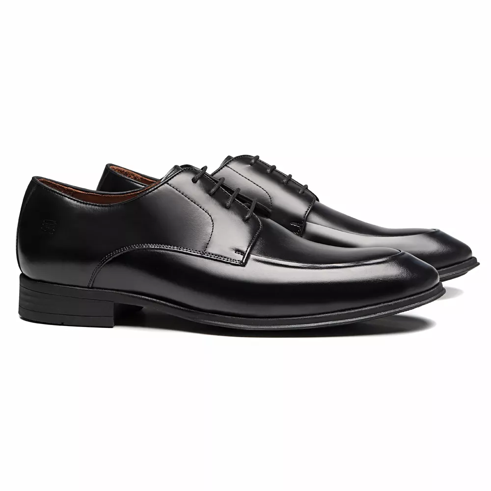 SAPATO DERBY MASCULINO SOCIAL EM COURO PRETO COM CONFORTO