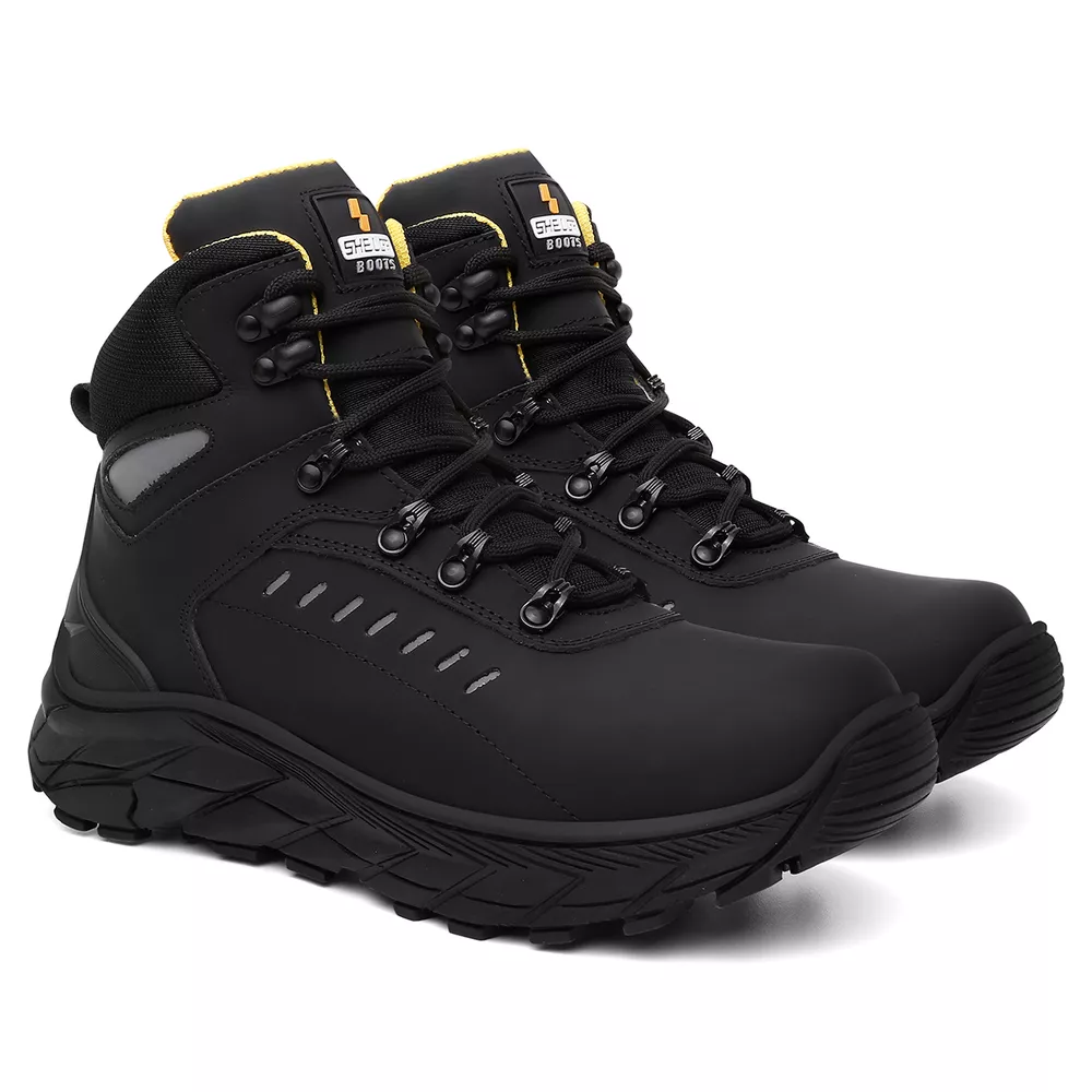 Bota Tracker Couro Legitimo Refletivos Laterais | Preto | Shelga Boots