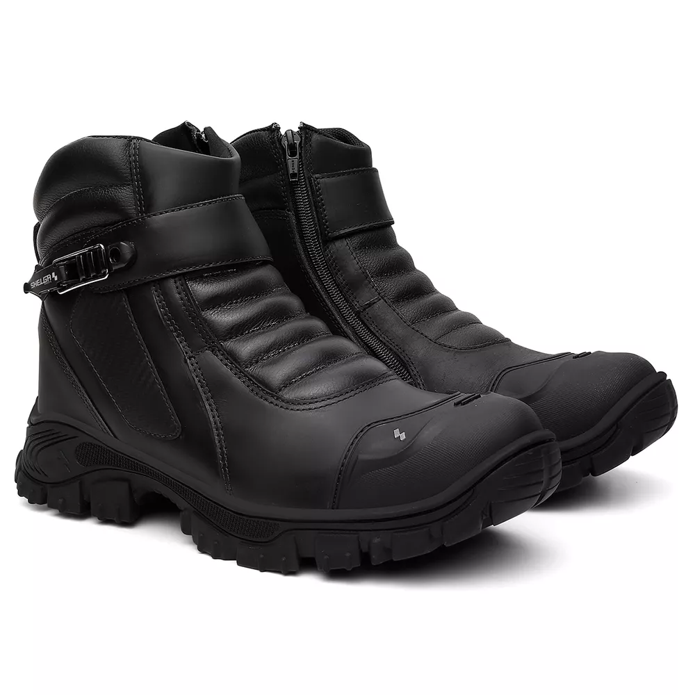 Bota Motoqueira MT Couro Premium Bico PVC Passador de Marcha