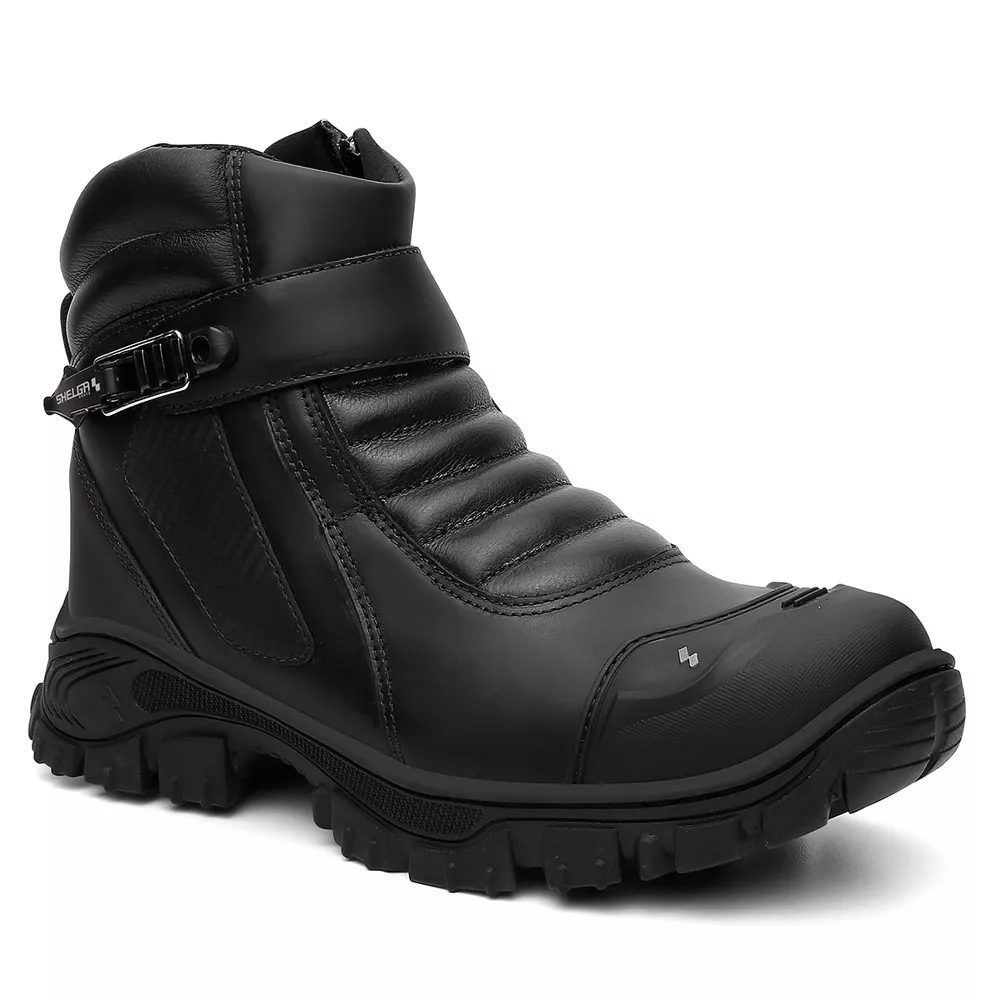 Bota Motoqueira MT Couro Premium Bico PVC Passador de Marcha
