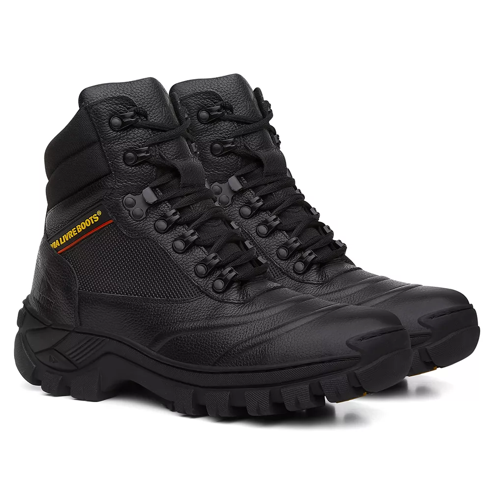 Bota Alabama em Couro Cachoeira & Trilha Ref. N2 Com C.A.- Preto Látego - Ouro - Via Livre Boots