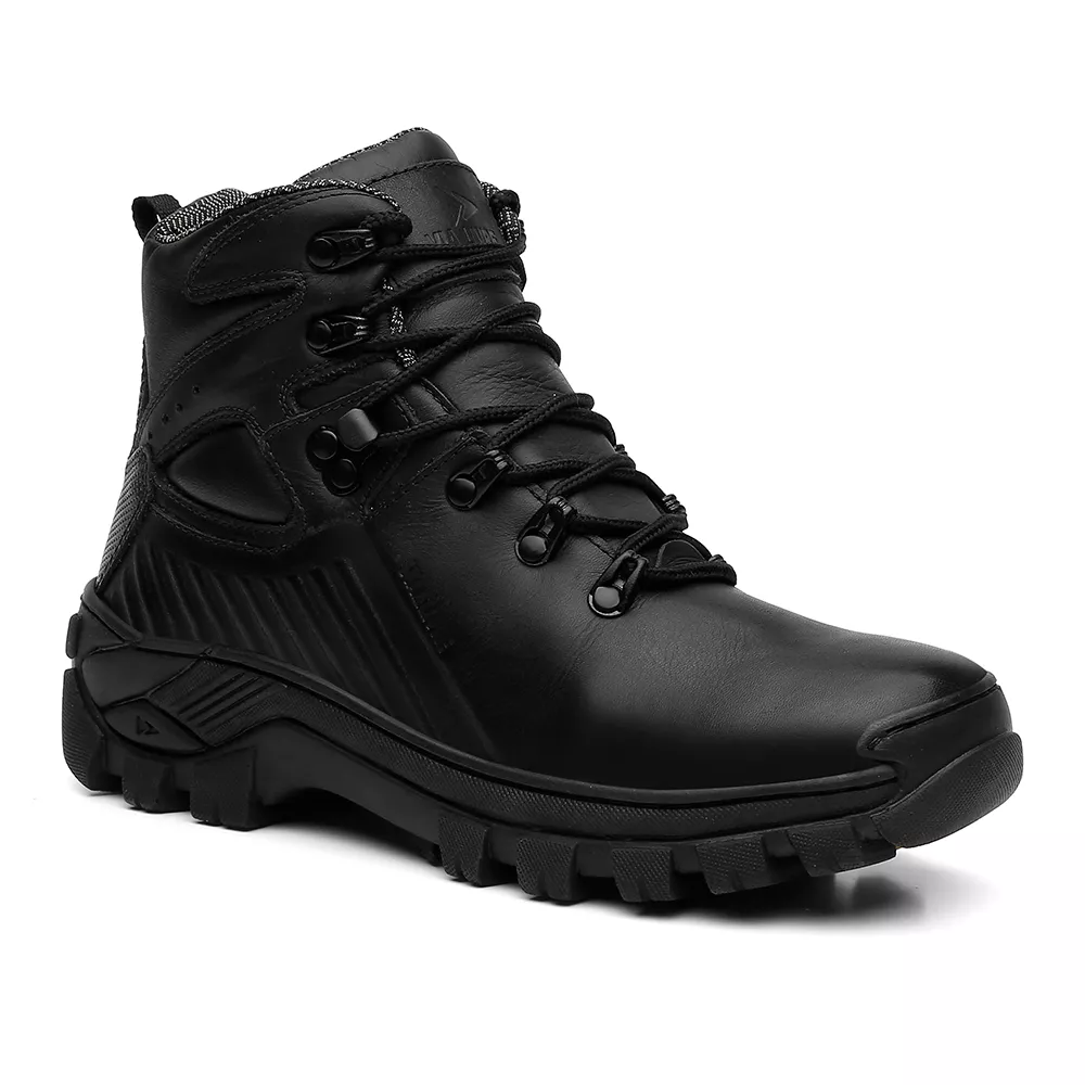 Bota Califórnia em Couro Legítimo Colado e Costurado com C.A.- Preto - Ouro - Via Livre Boots