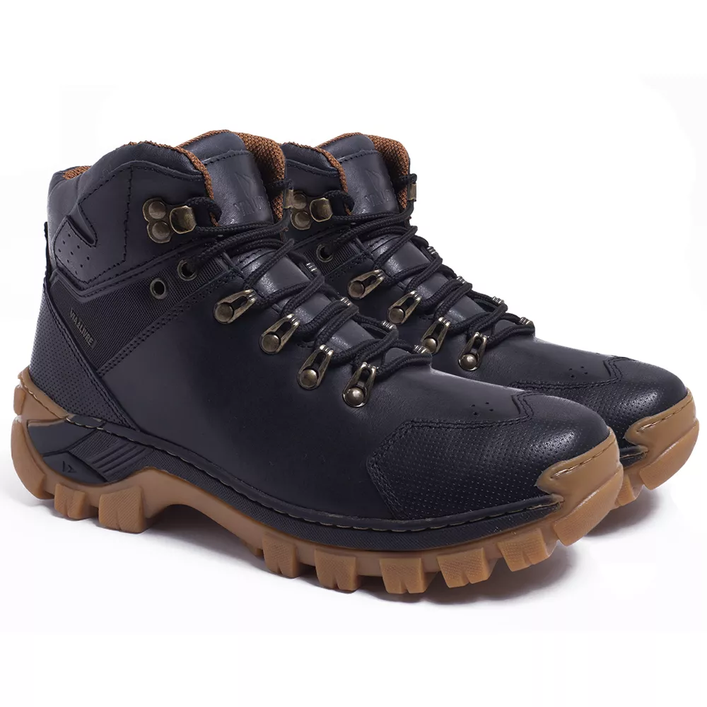 Bota Masculina Colorado Couro Legítimo Solado em Borracha com C.A. - Preto - Ouro - Via Livre Boots
