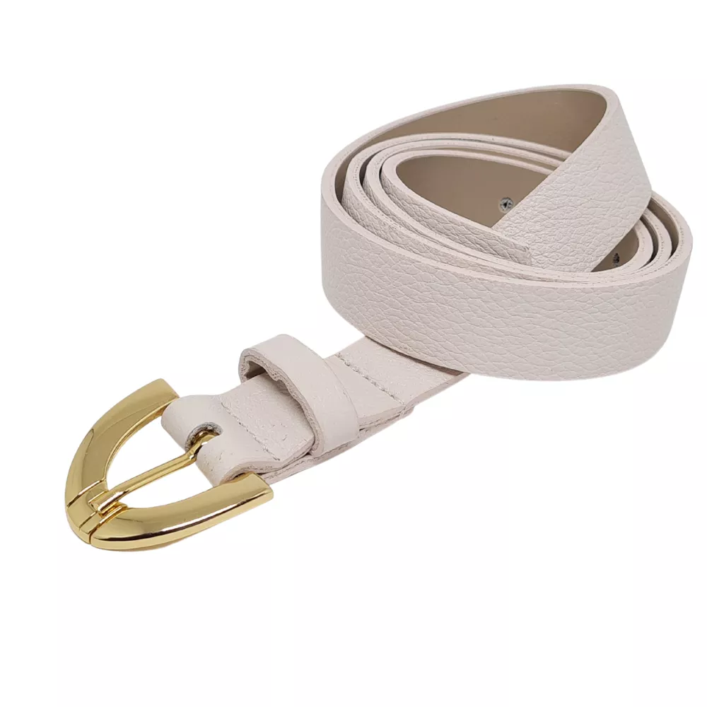 Cinto Feminino Em Couro Off White Fivela Dourada