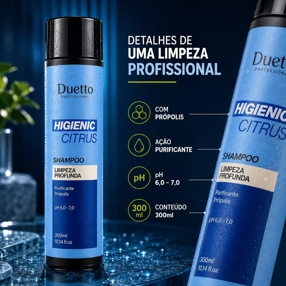 Shampoo Higienic Citrus com Própolis Duetto 300ml Limpeza Profunda