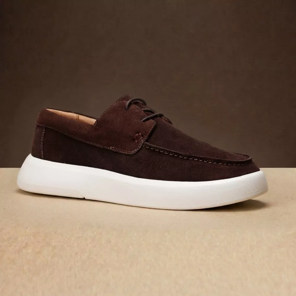 Sapato Masculino Dockside Cadarço Couro Legítimo Camurça Café Sola