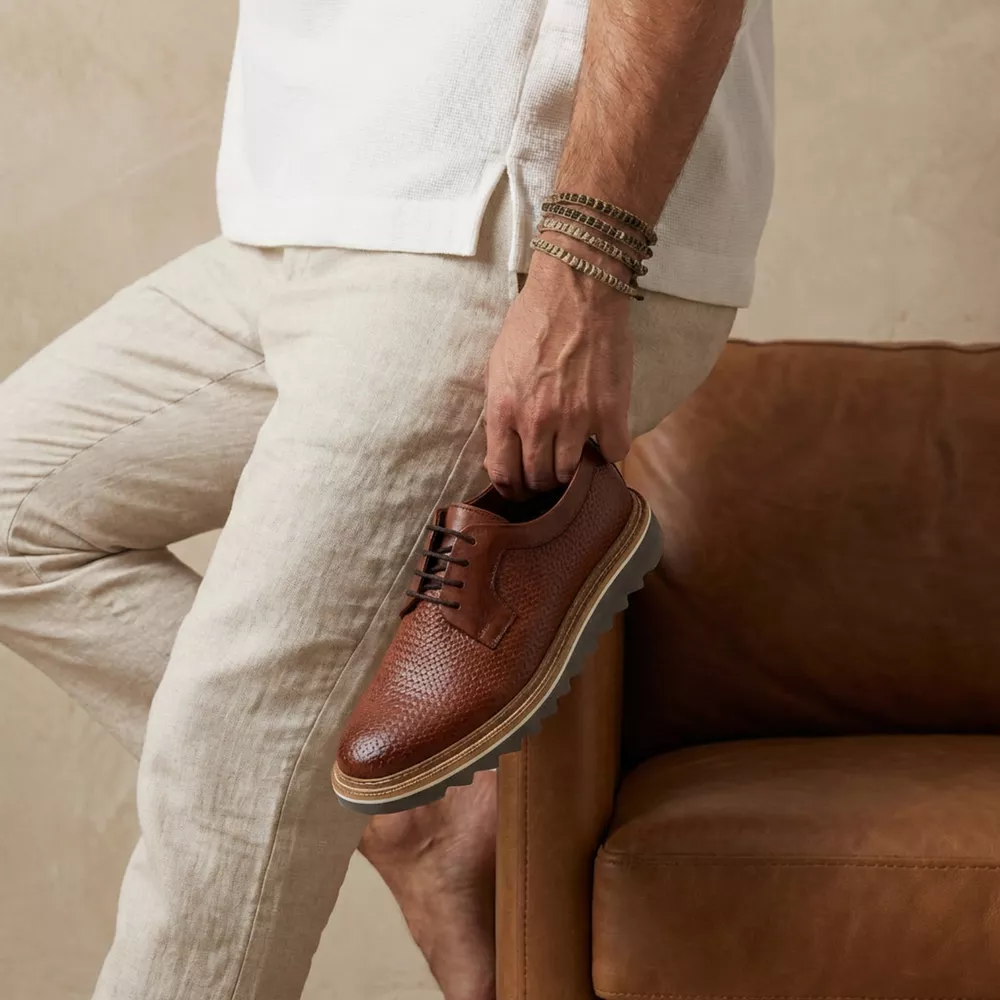 Sapato Masculino Derby de Couro Cadarço Tratorado Comfort Trice