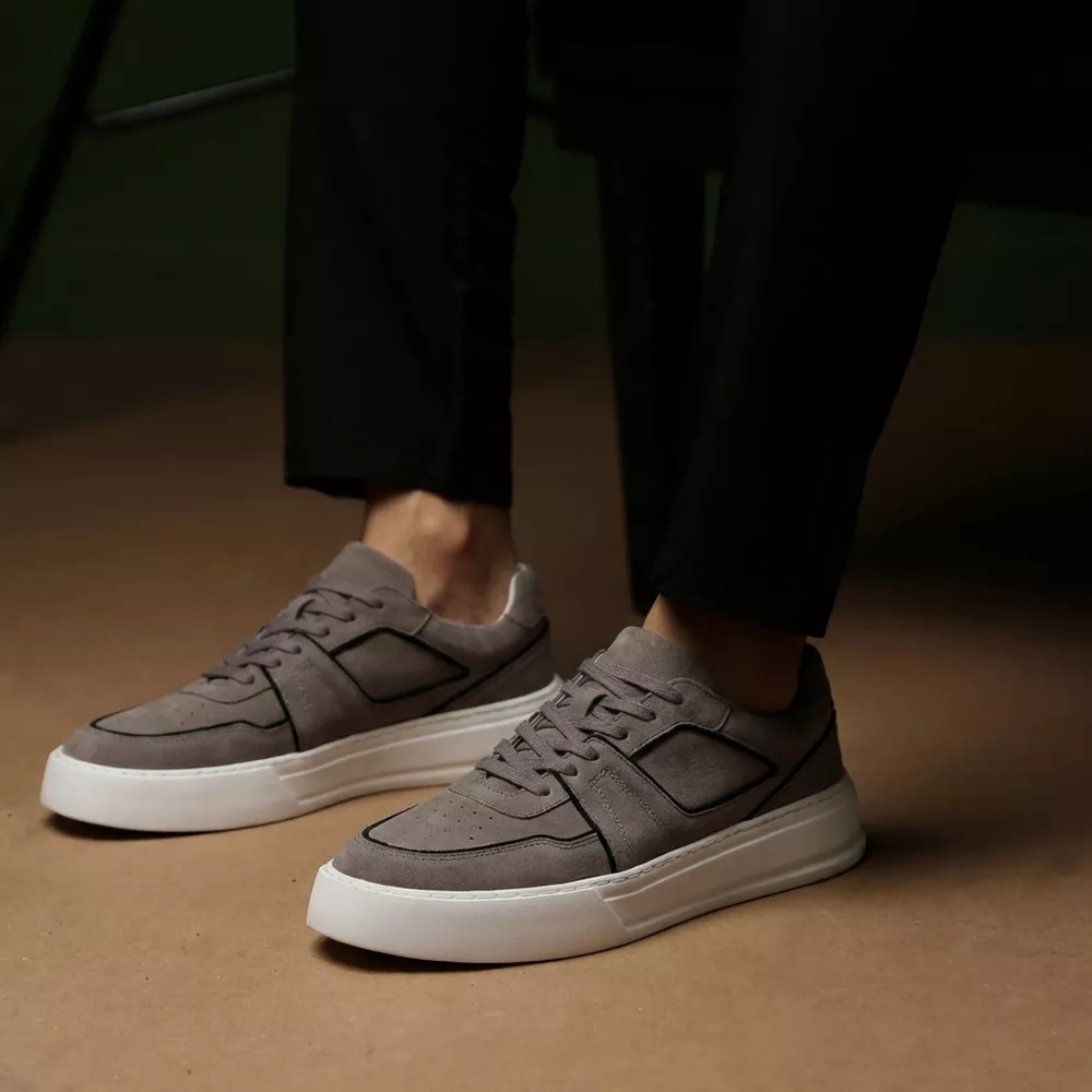 ※yujigokigen　MOUNTAIN RYTHYM　キント Sneaker Tênis Casual Estiloso Cadarço Selaria Cinza Nobuck Selaria