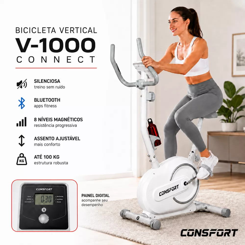 Bicicleta Vertical V1000 Consport - Equipamento de Cardio para