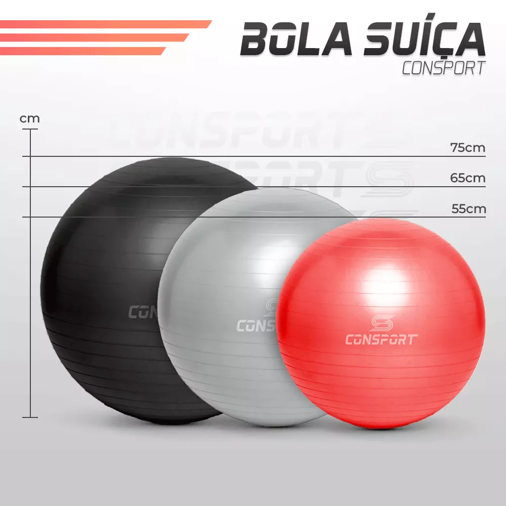 Bola Suíça para Pilates e Ginástica - 55cm - Vermelha