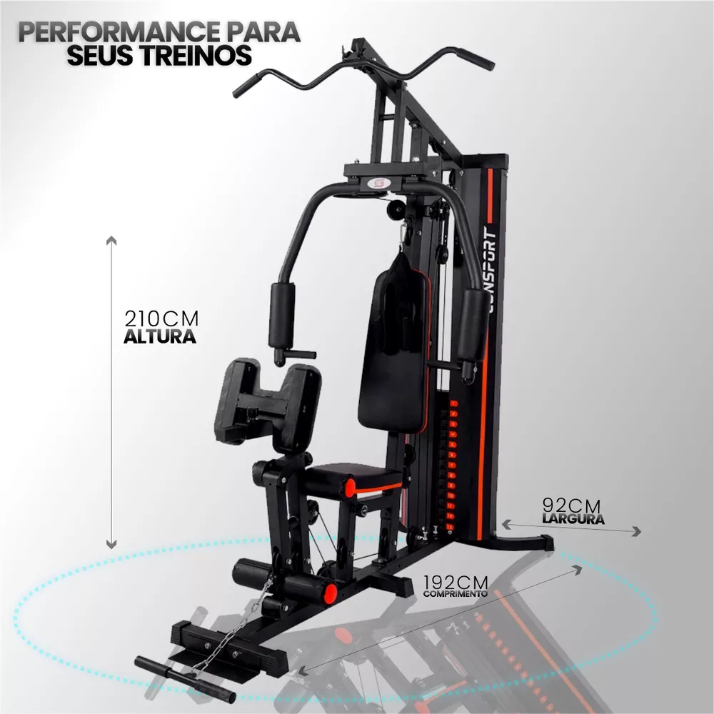 BLACK FRIDAY Estação de Musculação Fit Consport – Multifuncional com Torre de Peso de 80kg para Casa e Studio