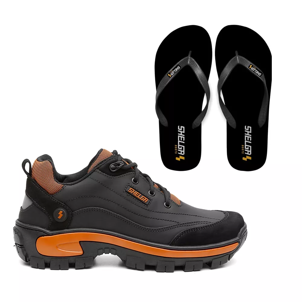 kit Tênis Desert + Chinelo Basic Unissex | Preto com Laranja - CA 52082