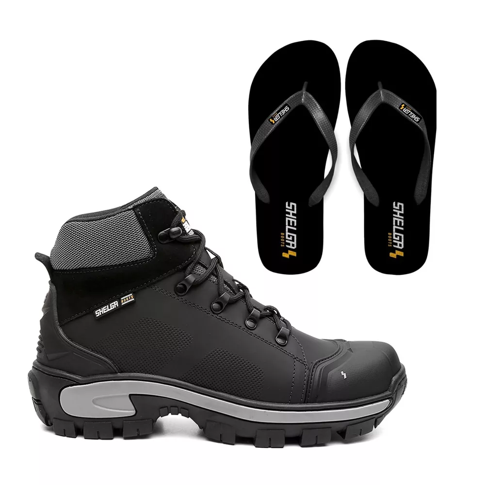 Kit Bota Atacama + Chinelo Basic Unissex | Preto -... - Shelga Boots