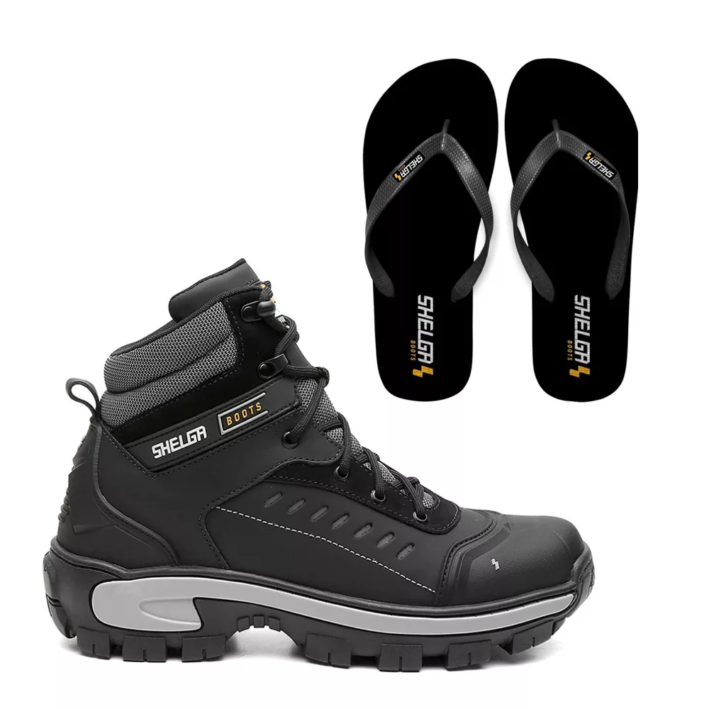 Kit Bota Saara + Chinelo Basic Unissex | Preto - C... - Shelga Boots