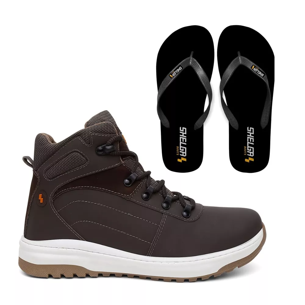 Kit Bota Style + Chinelo Basic Unissex | Café - CA... - Shelga Boots