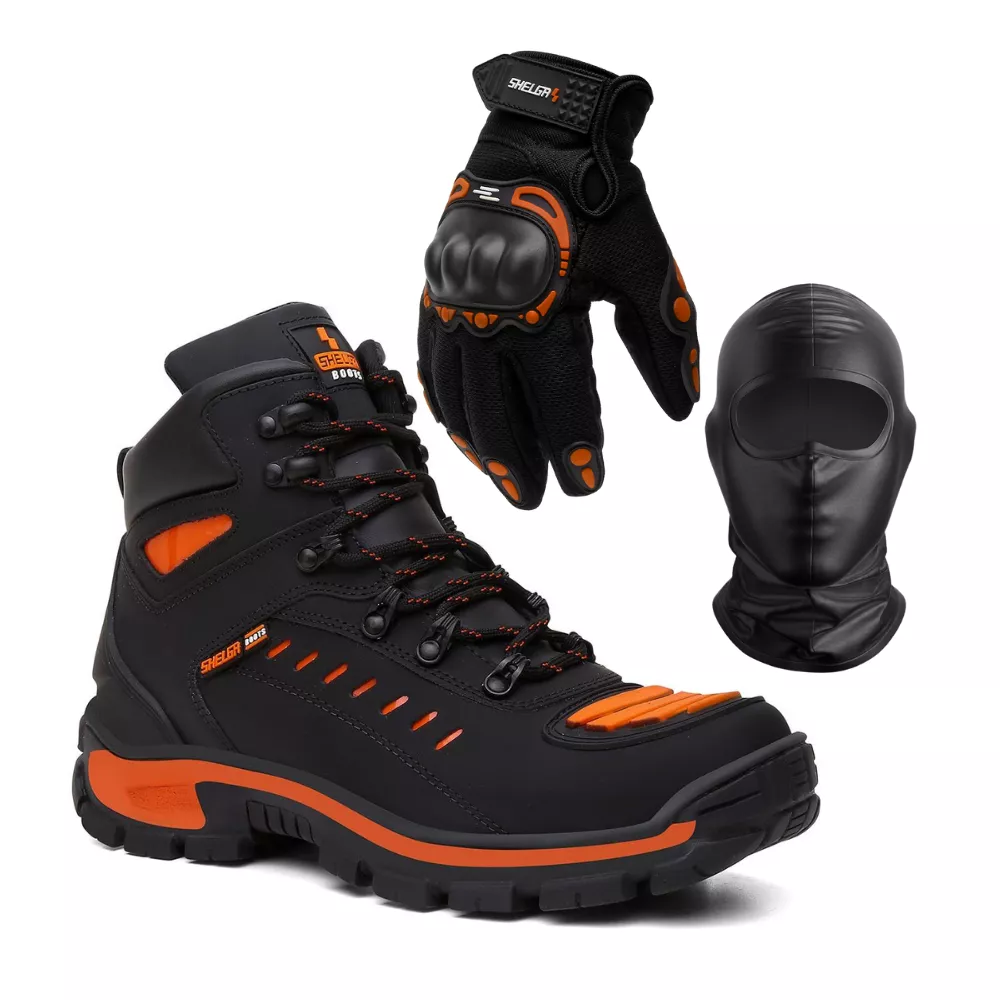 Kit Bota Motor + Luva Fit + Balaclava | Laranja - ... - Shelga Boots
