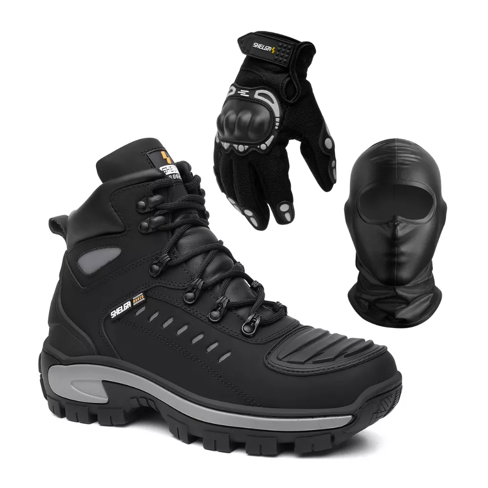 Kit Bota Motor + Luva Fit + Balaclava | Preto - C.... - Shelga Boots