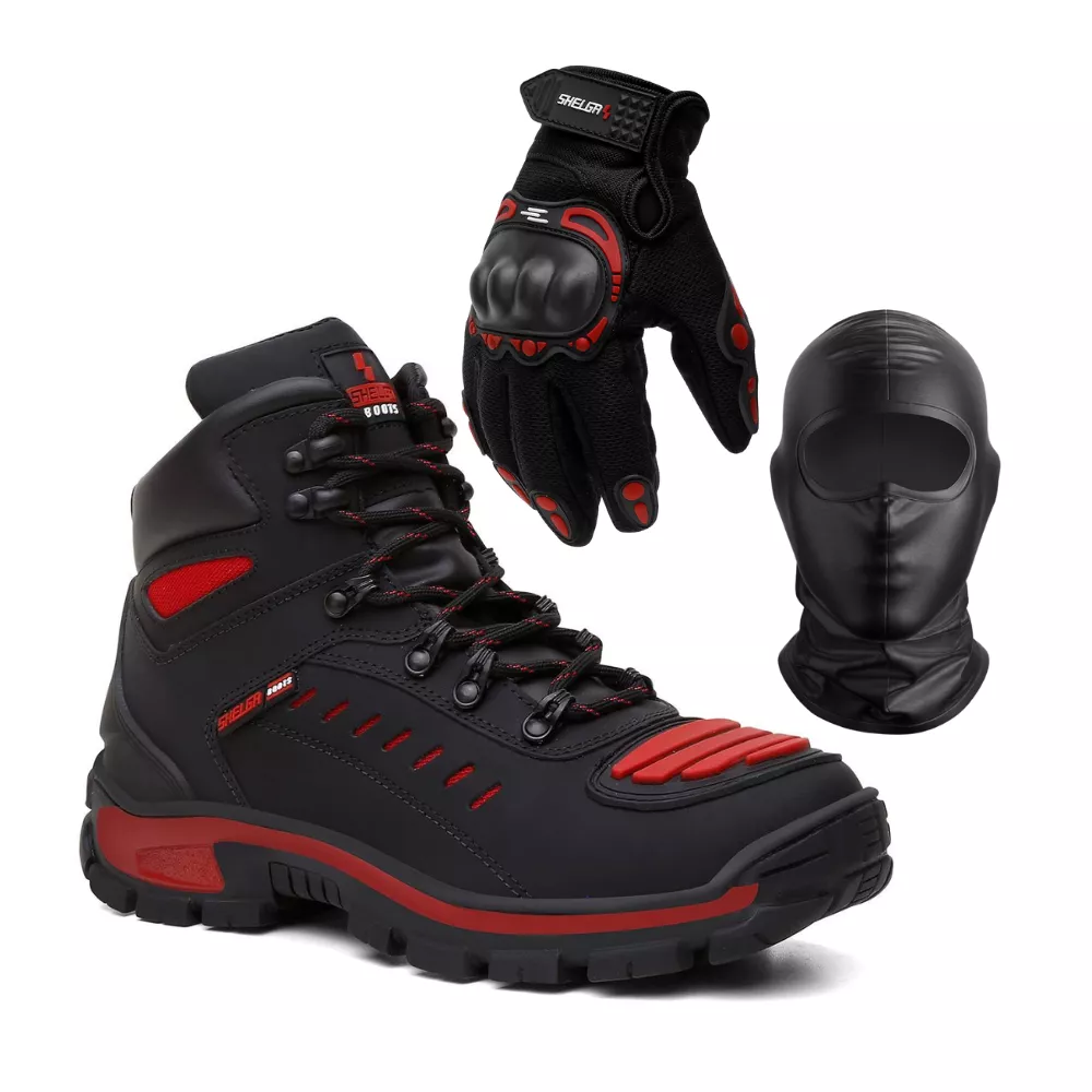Kit Bota Motor + Luva Fit + Balaclava | Vermelho -... - Shelga Boots