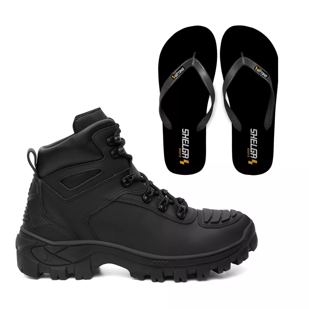 Kit Bota Militar Tática + Chinelo Basic Unissex | Black - CA 52083
