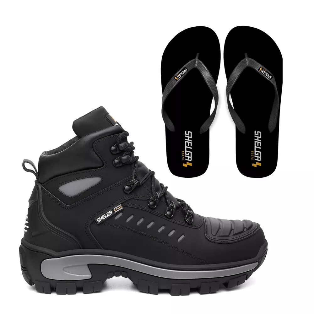 Kit Bota Motor + Chinelo Basic Unissex | Preto - C... - Shelga Boots
