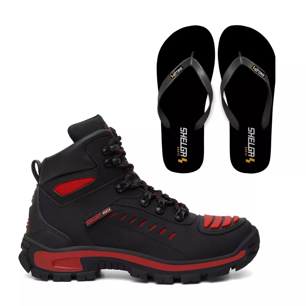Kit Bota Motor + Chinelo Basic Unissex | Vermelho ... - Shelga Boots