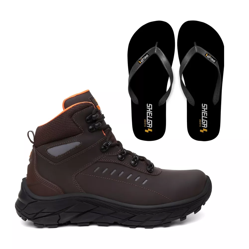 Kit Bota Tracker + Chinelo Basic Unissex| Café - C... - Shelga Boots
