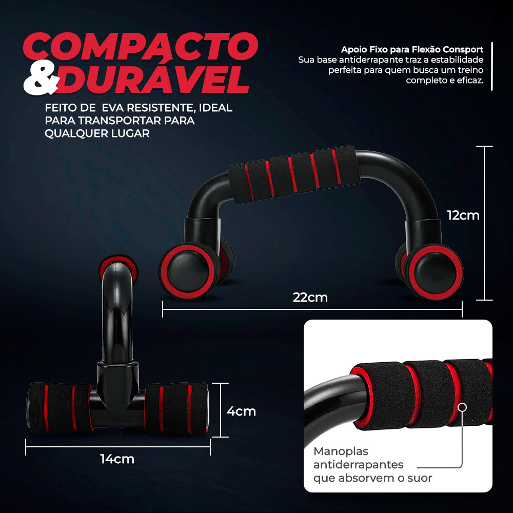 Apoio Fixo para Flexão Consport – Par de Pegadores Estáveis para Treinos de Peito, Braços e Ombros - Consport