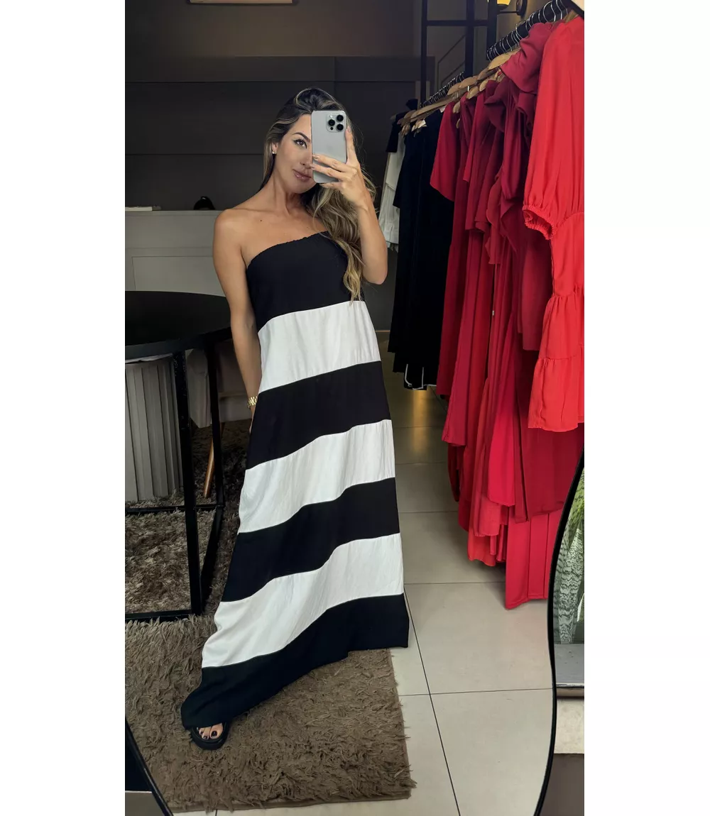 Vestido Giovana Listrado - 0002340029 - Jessica Lino Store
