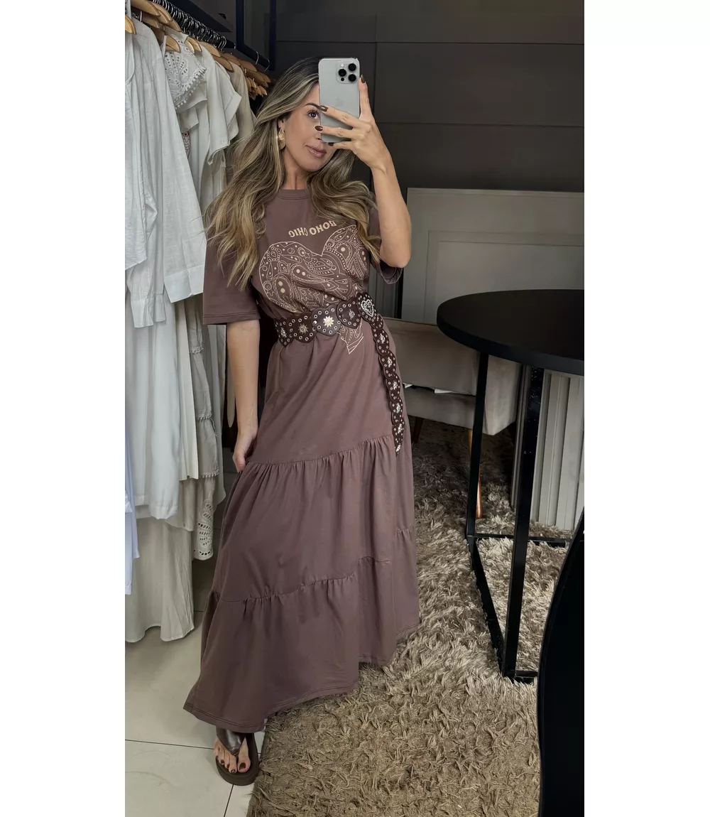 Vestido Boho Chic Marrom - 0002240010 - Jessica Lino Store