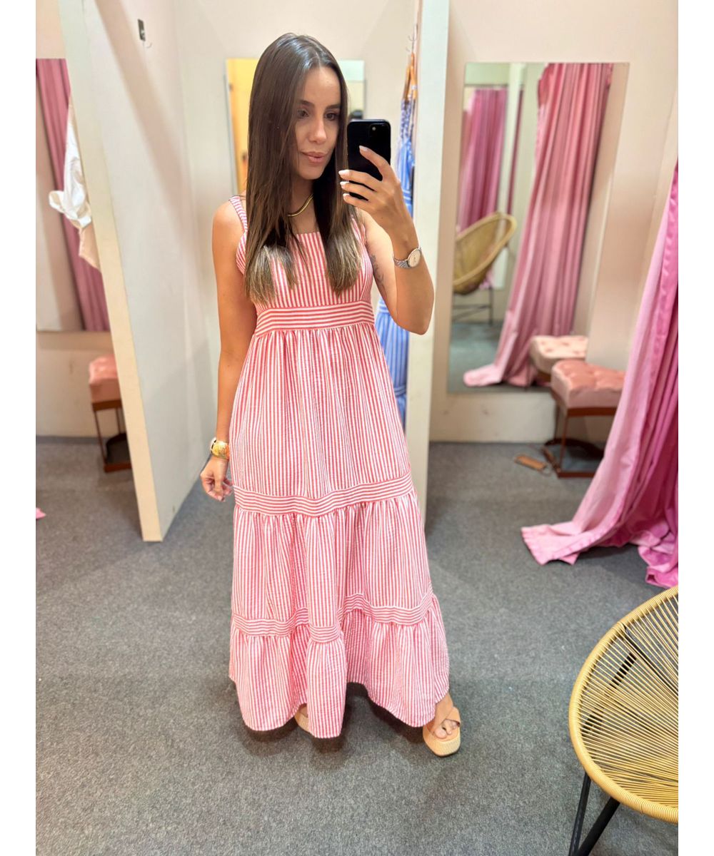 Vestido Alça Listras vermelho - Lilita Concept
