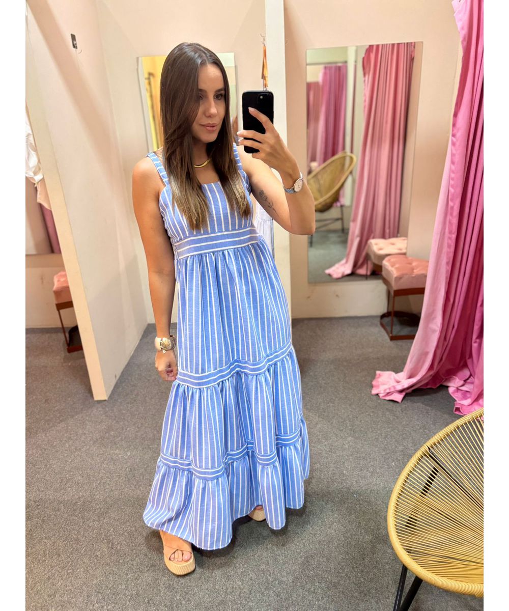 Vestido Alça Listras Azul - Lilita Concept