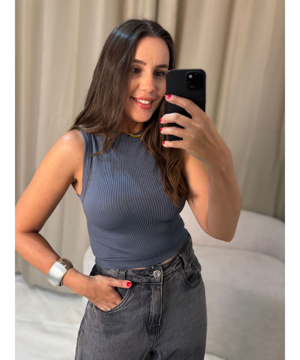 Cropped Regata Canelado Cinza - Lilita Concept