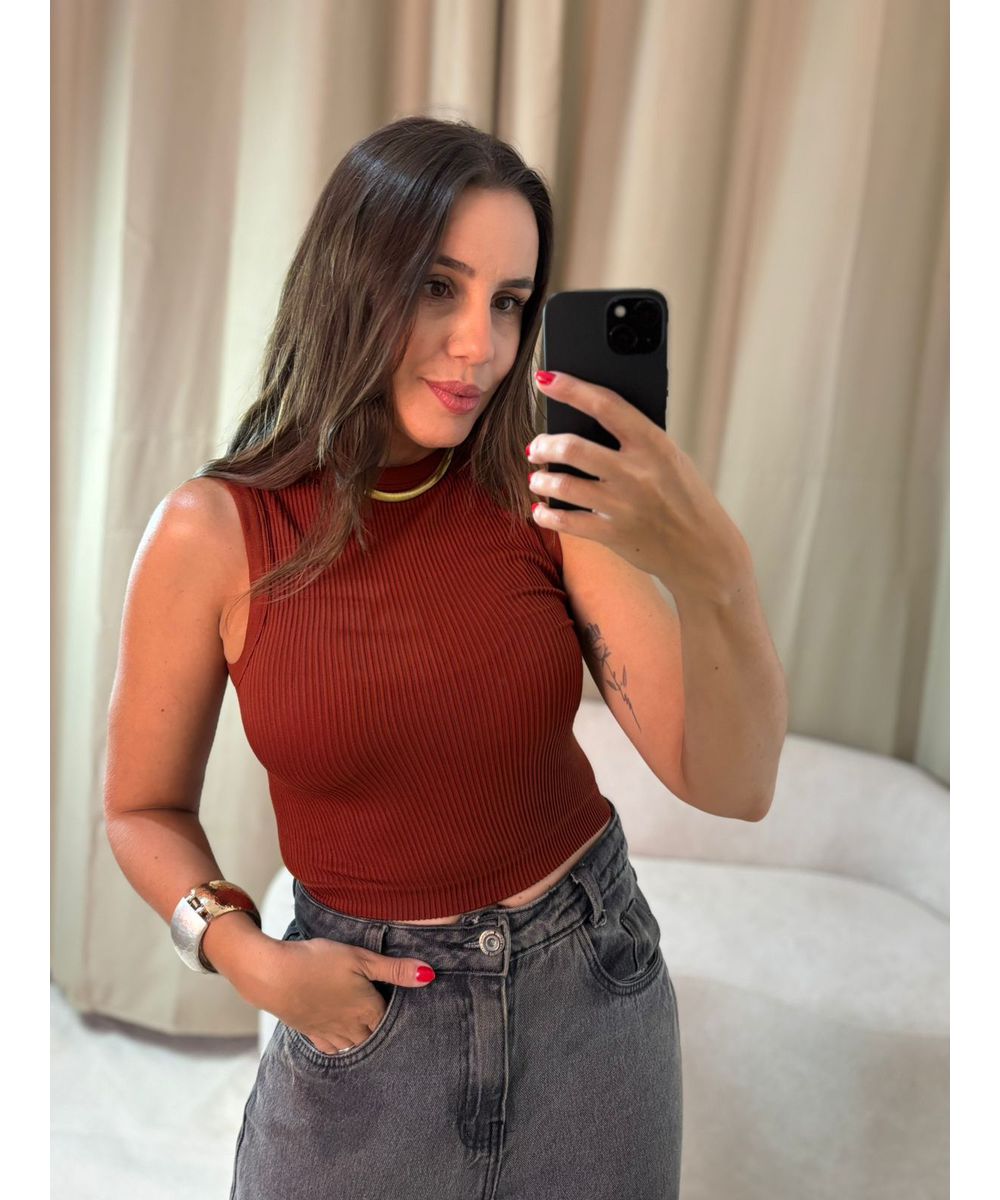 Cropped Regata Canelado Terra Cota - Lilita Concept