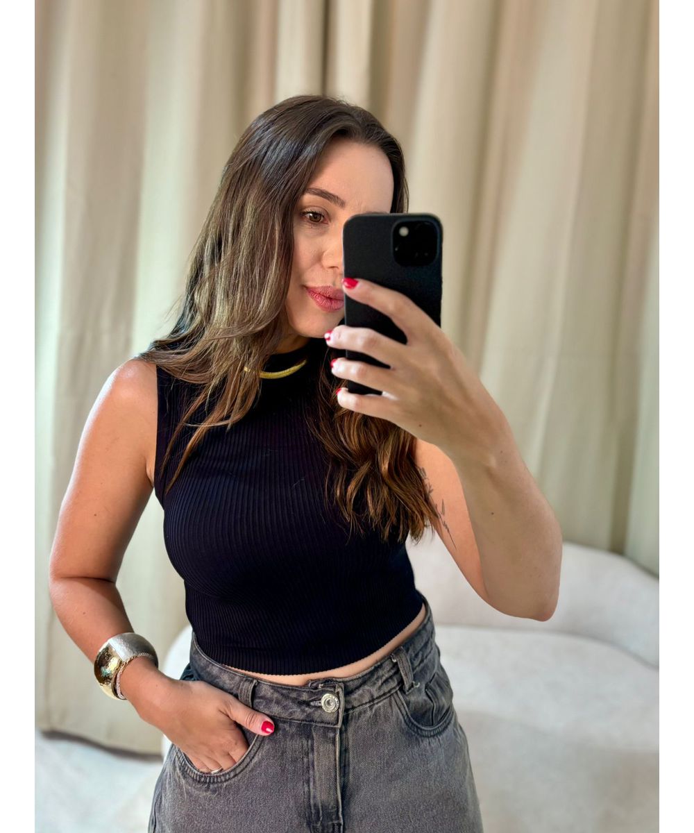 Cropped Regata Canelado Preto - Lilita Concept