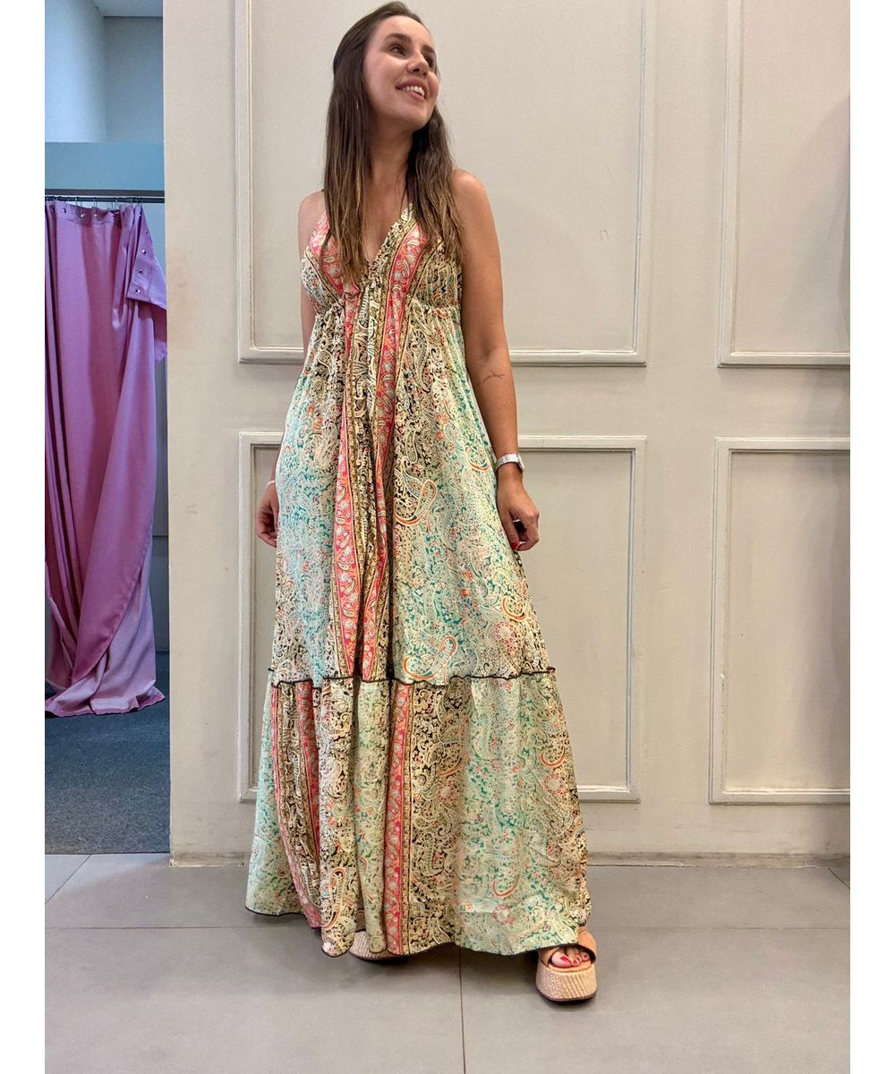 Vestido Maldivas Verde Água c/Rosa - Lilita Concept