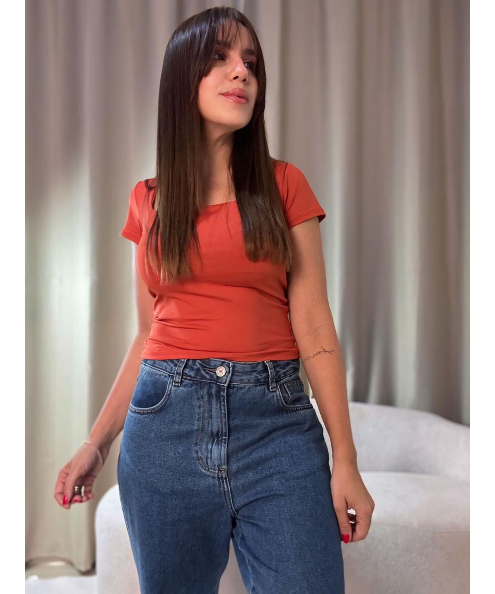 Blusa Manguinha Poliamida Terra Cota - Lilita Concept