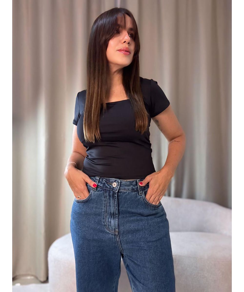 Blusa Manguinha Poliamida Preta - Lilita Concept