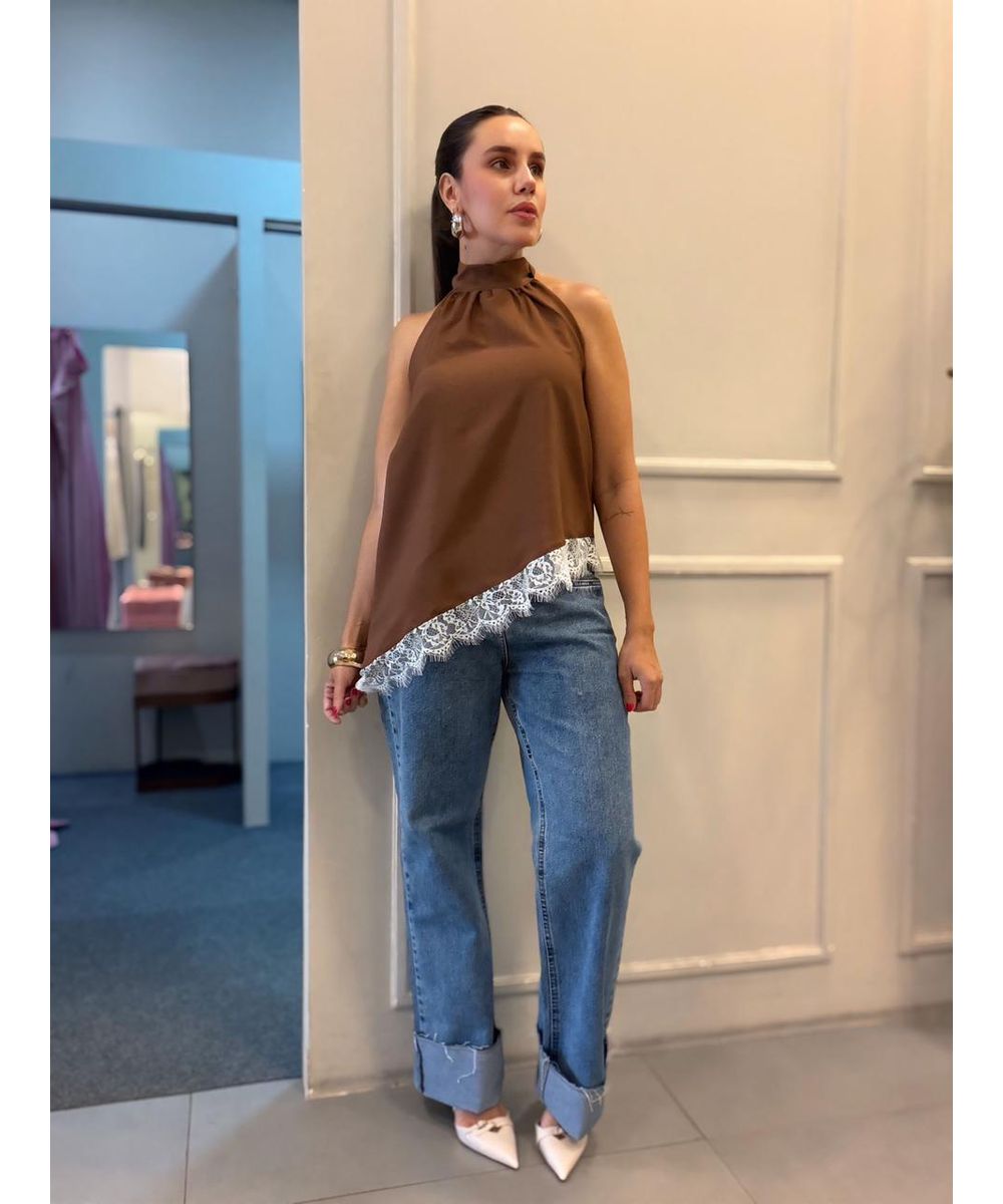 Blusa Renda Marrom - Lilita Concept