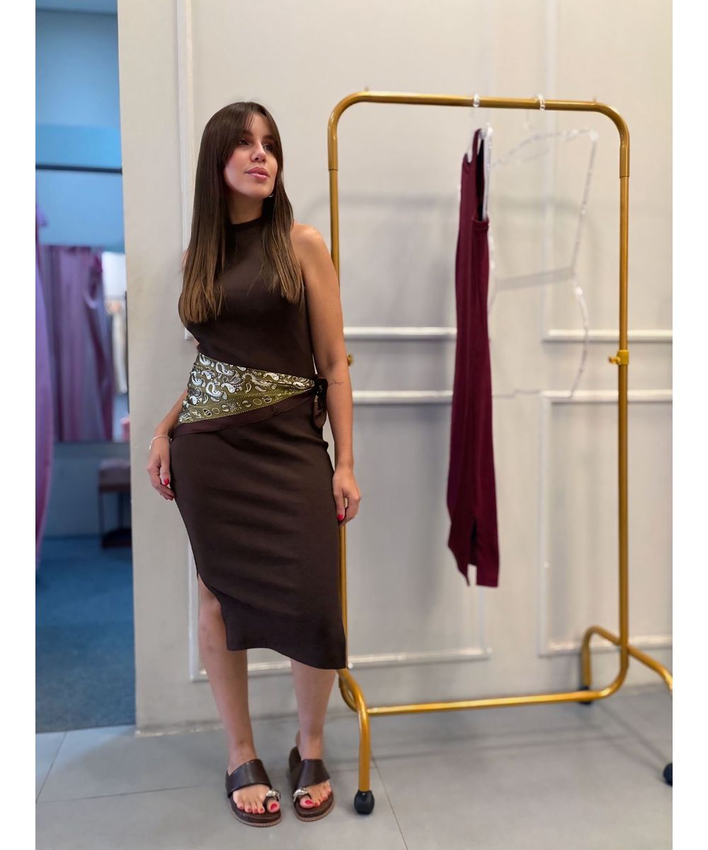 Vestido Canelado Regata Marrom - Lilita Concept
