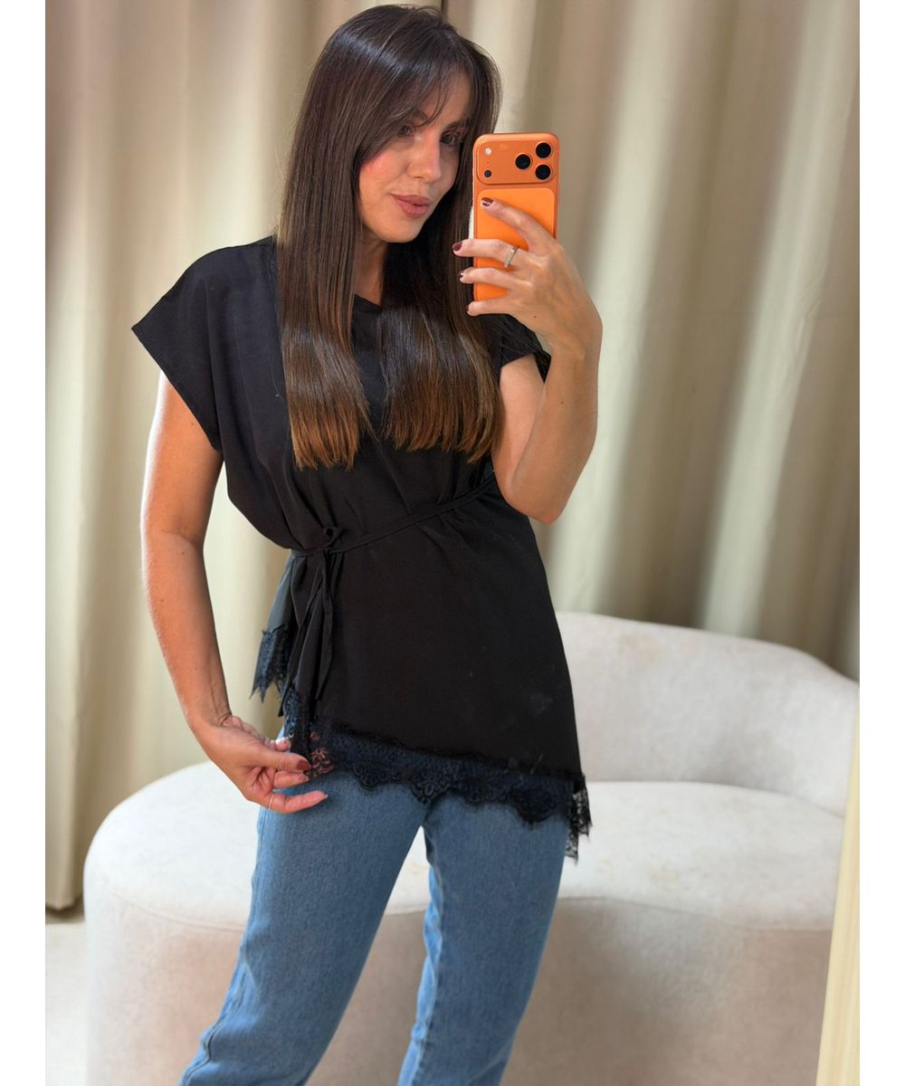 Blusa Manguinha Renda Preta - Lilita Concept