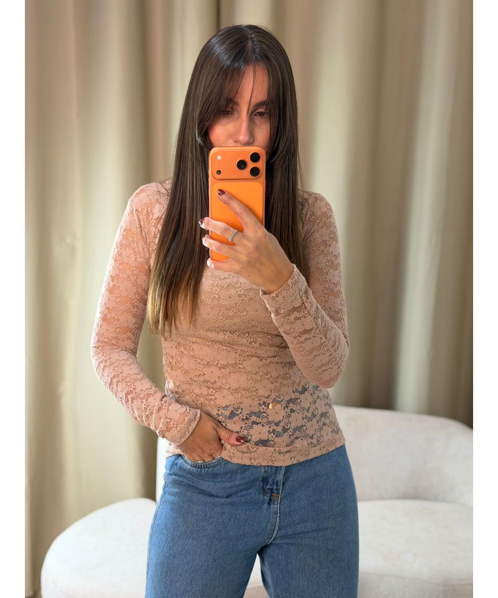 Blusa Manga Longa Renda Nude - Lilita Concept