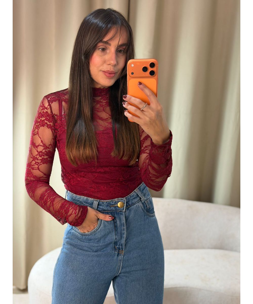 Blusa Manga Longa Renda Bordo - Lilita Concept
