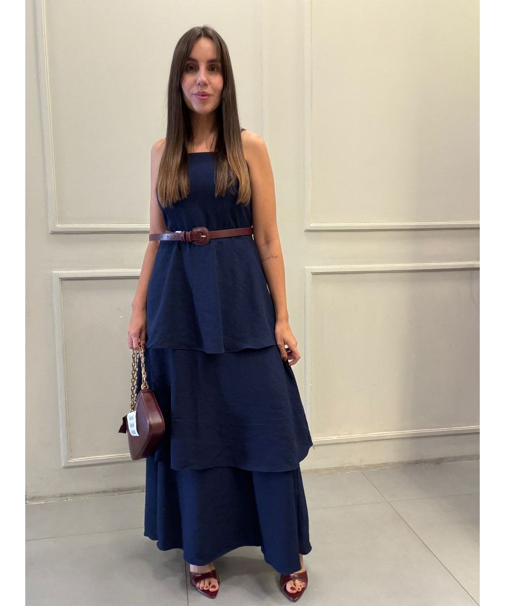 Vestido Alça Babados Azul Marinho - Lilita Concept