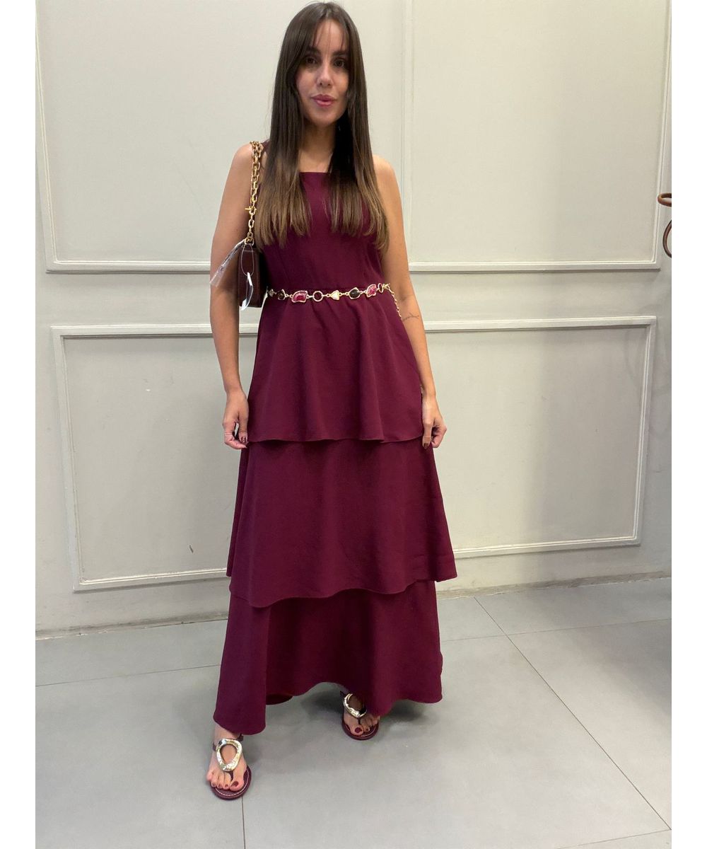 Vestido Alça Babados Bordo - Lilita Concept