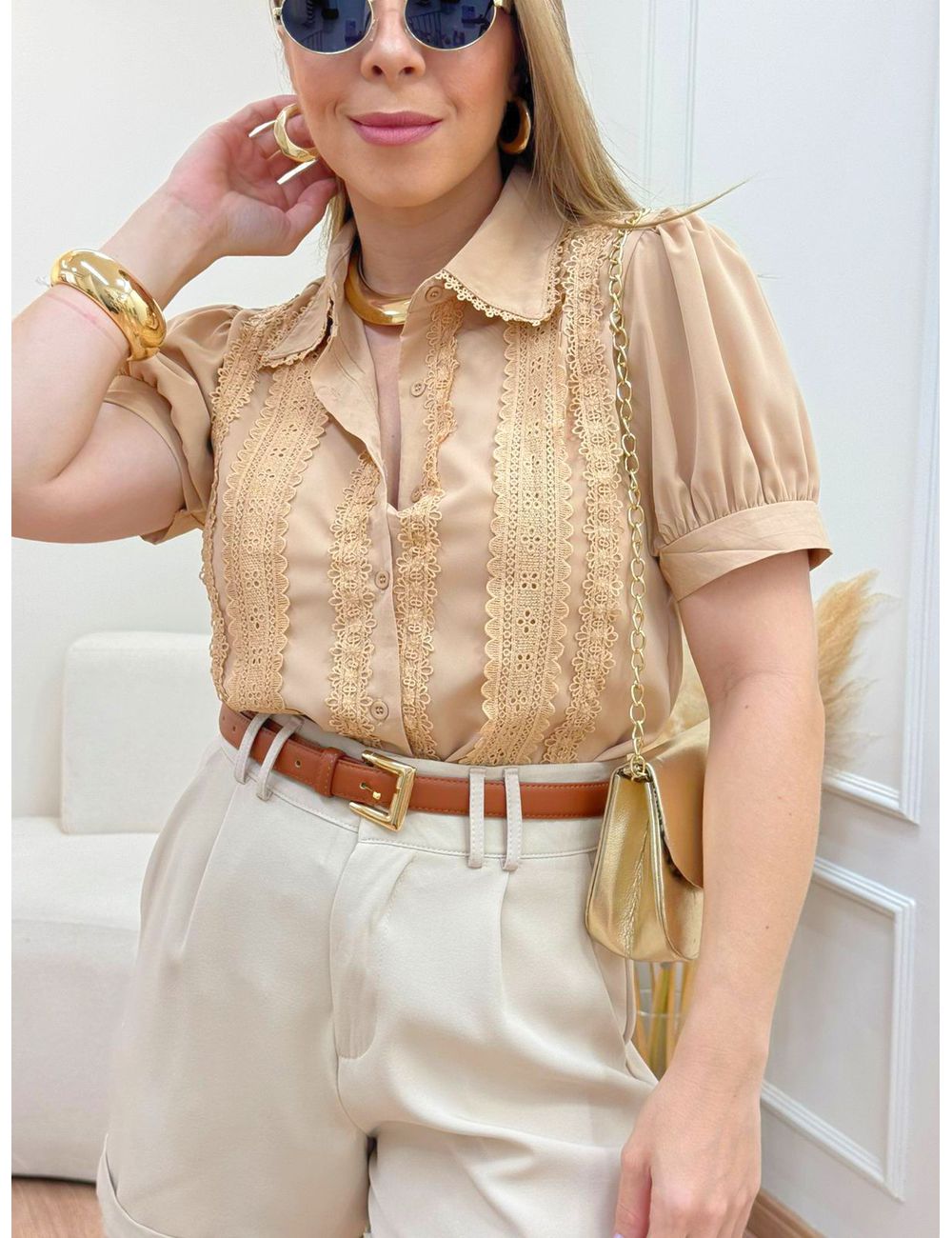 Camisa Alice Camel - Ana G Store