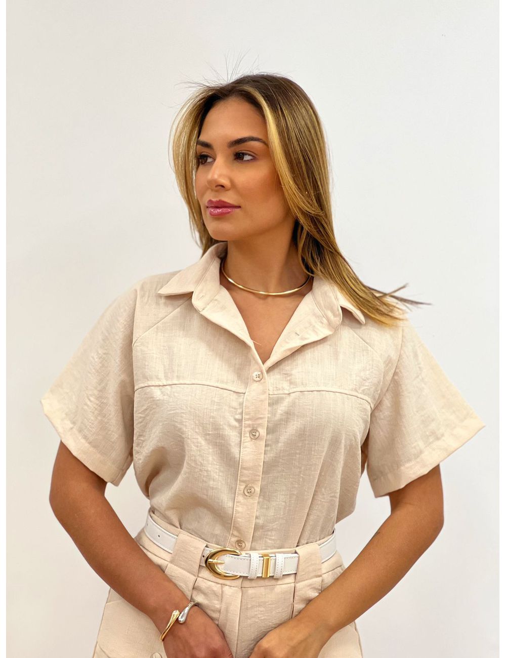 Camisa Cropped Emili Bege